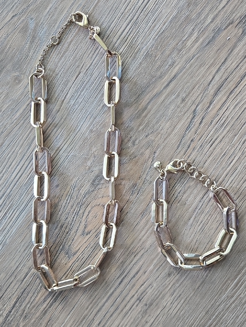 J. Crew Gold Chunky Link Necklace and Bracelet Set